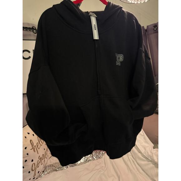 VS pINK bling campus Hooded Full Zip Up y2k heritage crown Jacket sweatshirt xl - Picture 9 of 11